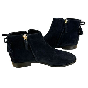 Kate Spade NWOB Saddle Suede Leather Bootie Black Size 6.5B Tassel Fringe Zip